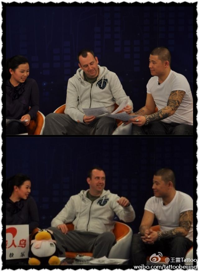 马克·威廉姆斯与王雷的节目现场拼图 · Mark Williams and Wang Lei · Studio interview collage